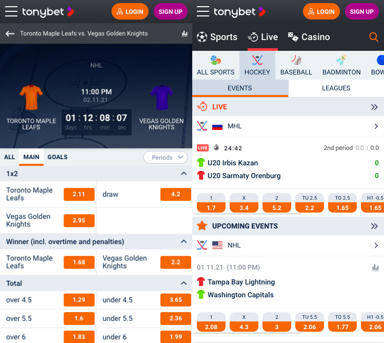 Tonybet app screenshot